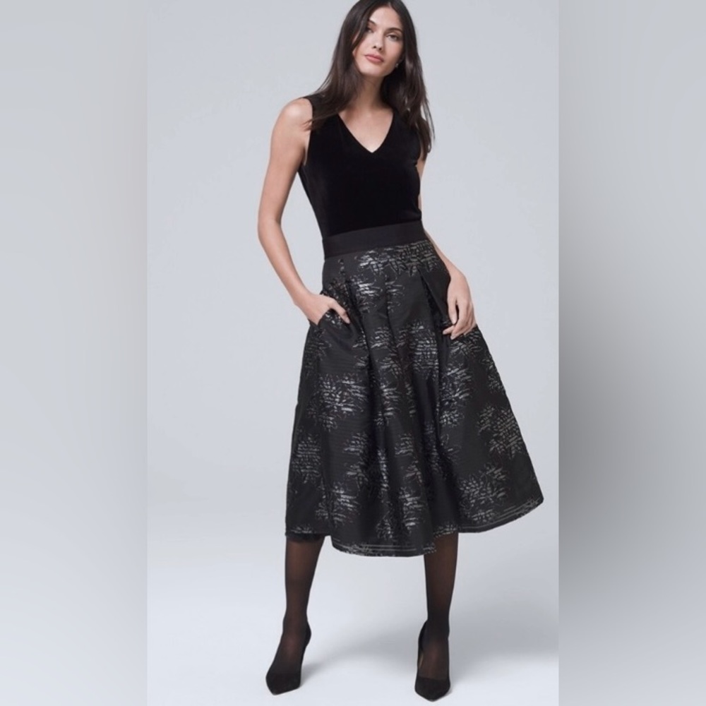 WHBM Shadow Stripe Full Midi Skirt Black & Silver with pockets size 4
